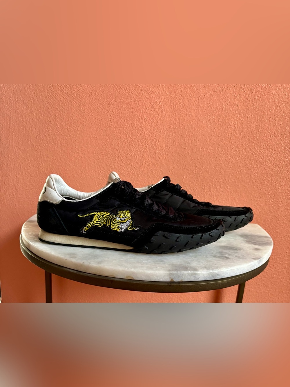 Kenzo Black Low-Top Sneakers with Yellow Tiger Embroidery
